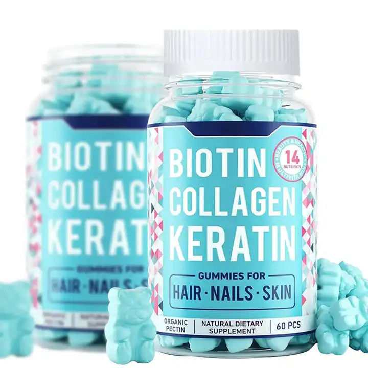 Oem Private Label Bio Vegan Starburst Gummi Süßigkeiten Haarwachstum Nägel und Hautpflege Vitamine Kollagen Biotin Gummies