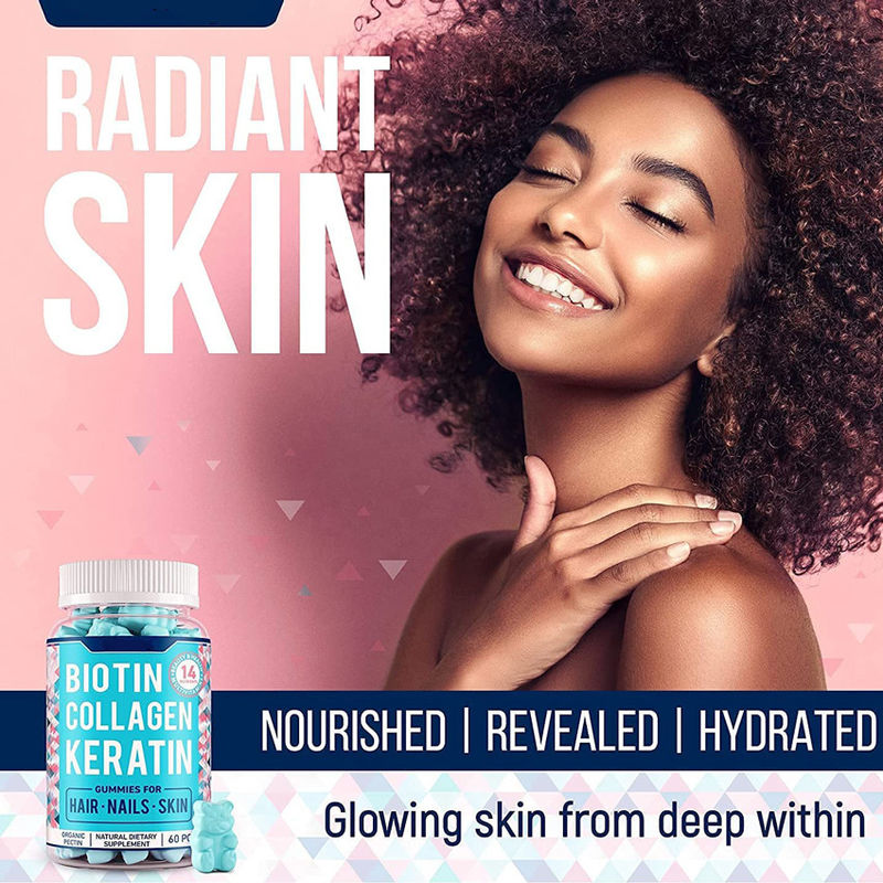 Oem Private Label Bio Vegan Starburst Gummi Süßigkeiten Haarwachstum Nägel und Hautpflege Vitamine Kollagen Biotin Gummies