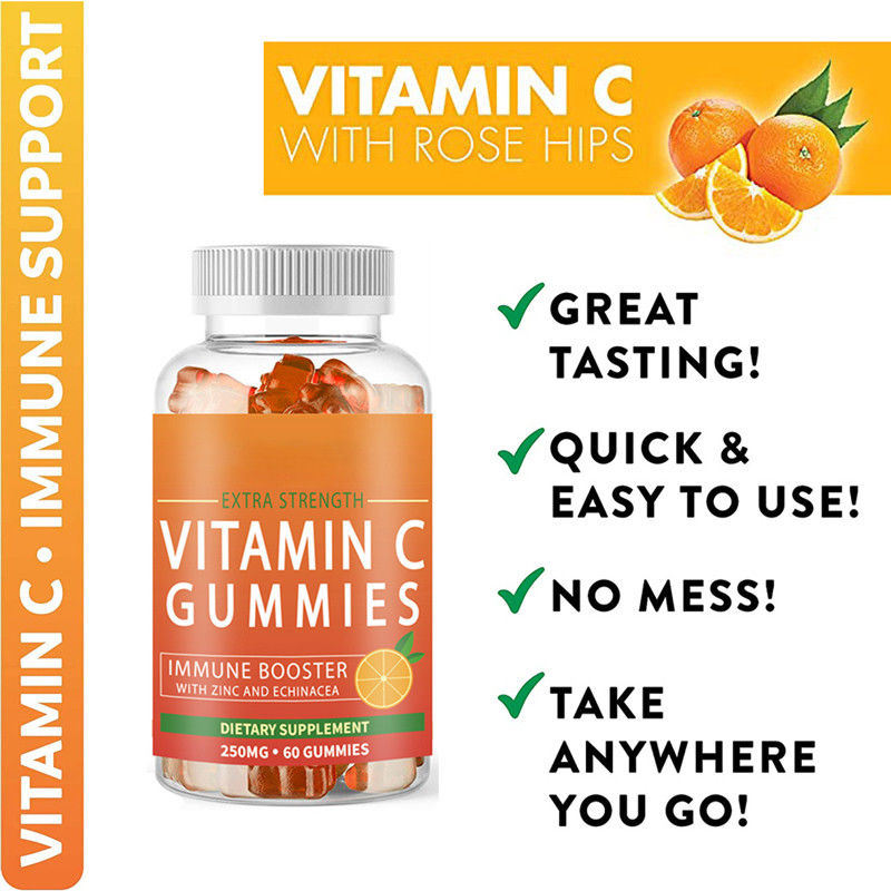 Oem Private Label Vitamin und Nahrungsergänzungsmittel Vitamin C Gummis für Hautbleichung und Immunität
