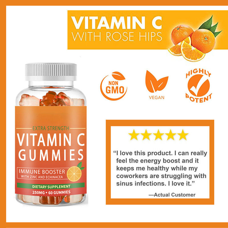 Oem Private Label Vitamin und Nahrungsergänzungsmittel Vitamin C Gummis für Hautbleichung und Immunität