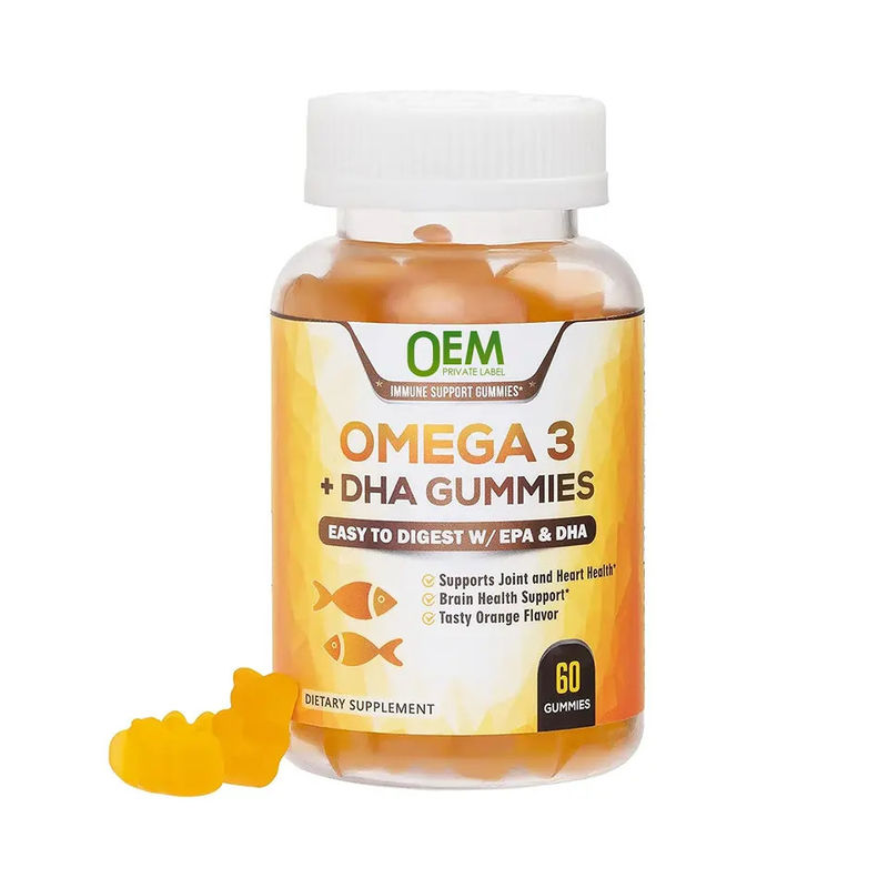 Private Label Vegan Kids Dha Gummi Süßigkeiten Ergänzungen Gehirn Unterstützung Intelligenz Booster Fischöl Omega 3 Gummies