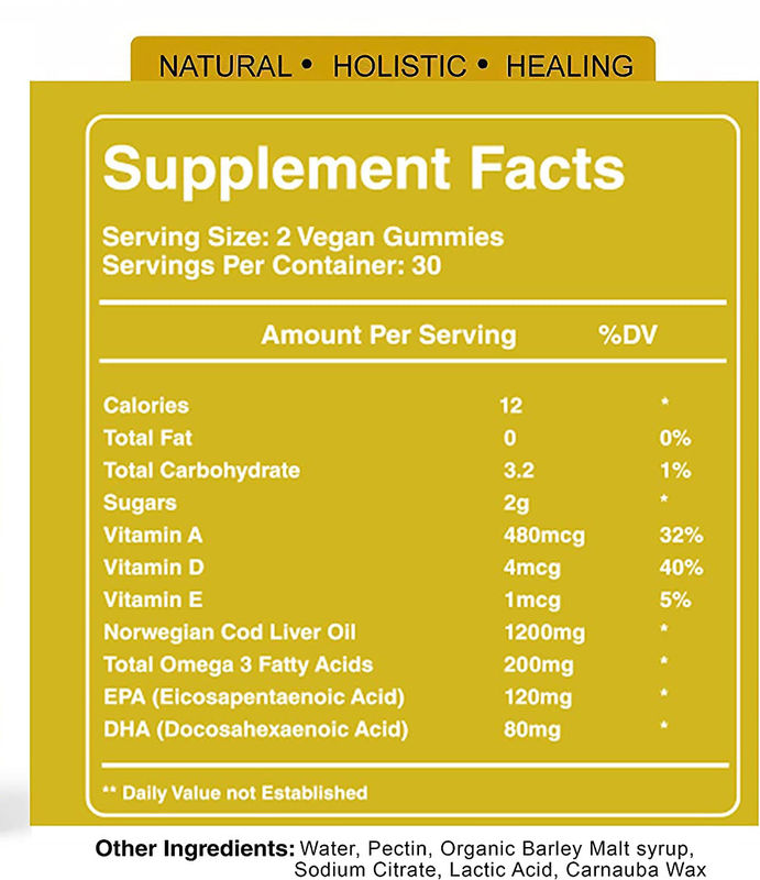 Biologische Kabeljau-Leberöl Gummi-Fischöl-Gummies reich an Omega-3, Epa Dha, Vitaminen