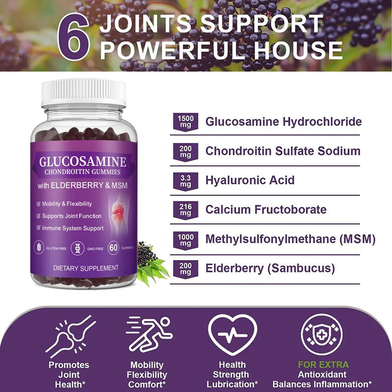 Oem Private Label Msm Ältere Ergänzung Glucosamin Chondroitin Kaugummi mit Gelenksupport und Antioxidans immun