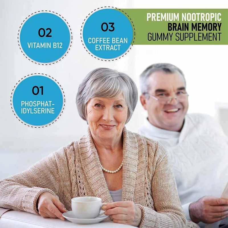 Oem Private Label Vegan Gummy Candy Focus Verstärken Sie das Gedächtnis Nootropika Gehirn-Booster Ergänzung Nootropic Gummies