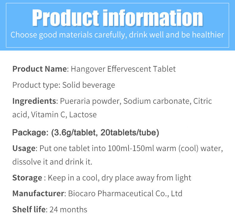 Oem Private Label Individuelle Formel pflanzliche Ergänzungen Leberschutz Kater Linderung Effervesztabletten