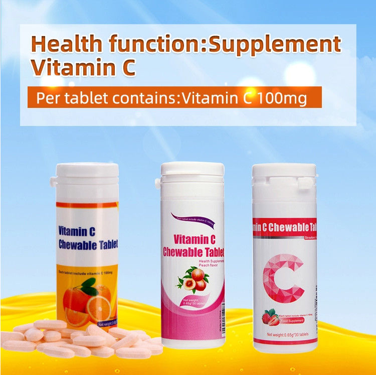 Oem Private Label Hautbleiche Immunität Ergänzungen Custom Vitamin C 100 mg 500 mg Kautabletten