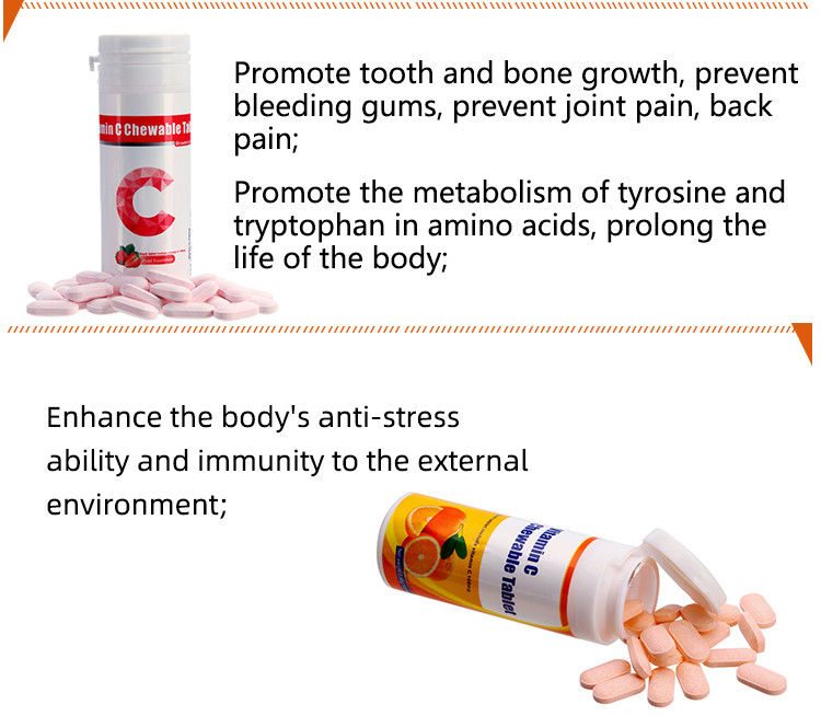 Oem Private Label Hautbleiche Immunität Ergänzungen Custom Vitamin C 100 mg 500 mg Kautabletten