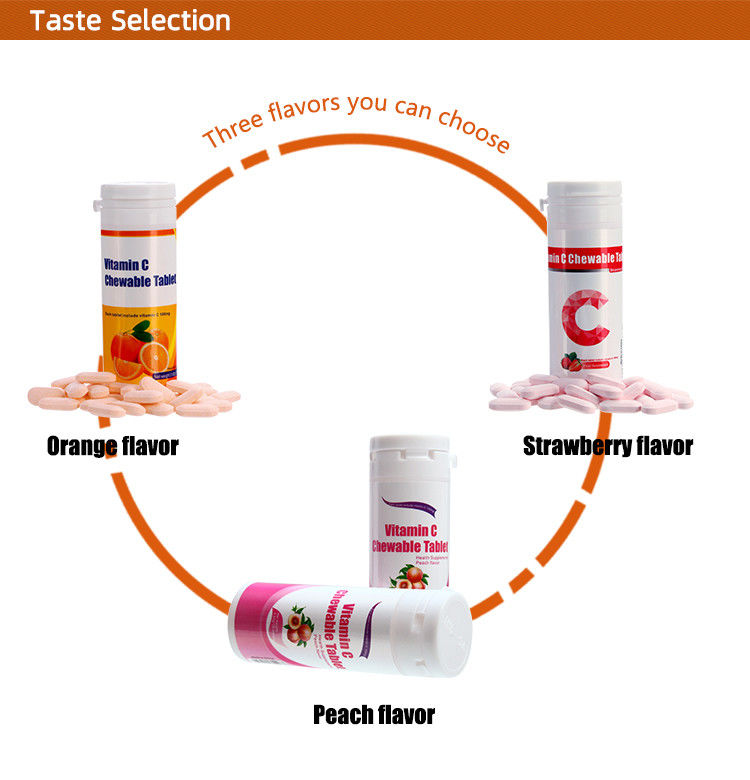 Oem Private Label Hautbleiche Immunität Ergänzungen Custom Vitamin C 100 mg 500 mg Kautabletten